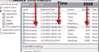 last shutdown date and time