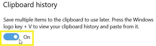 فعال سازی قابلیت clipboard history در ویندوز 10